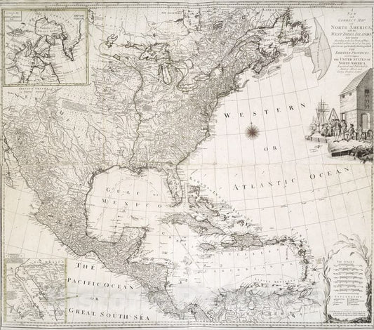 Historic 1777 Map - A New And Correct Map Of North America With The West India Island - Vintage Wall Art