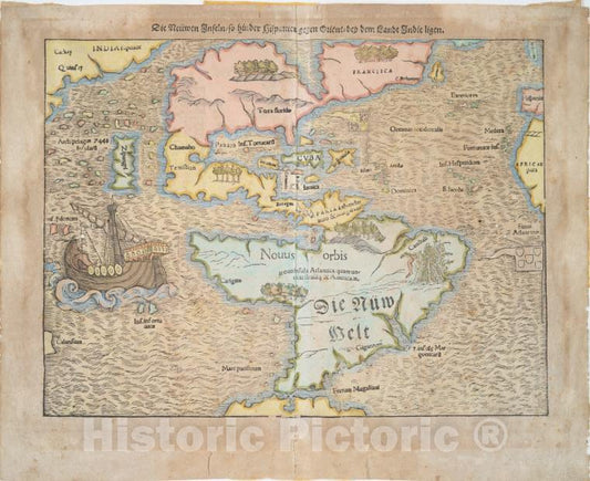 Historic Map - 1550 Die Neuwen Inseln So Hinder Hispanica Gegen Orient Bey Dem Landt Indie Ligen. - Vintage Wall Art