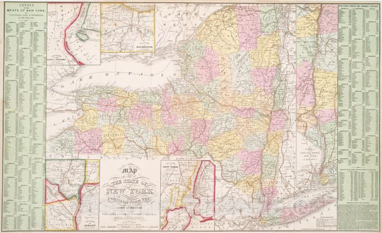 Historic Map - 1850 Map Of The State Of New York : Compiled From The Latest Authorities. - Vintage Wall Art