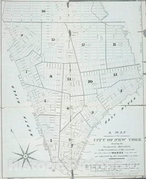 Historic 1842 Map - A Map Of The City Of New York Shewing The Proposed Alteration Of - Vintage Wall Art