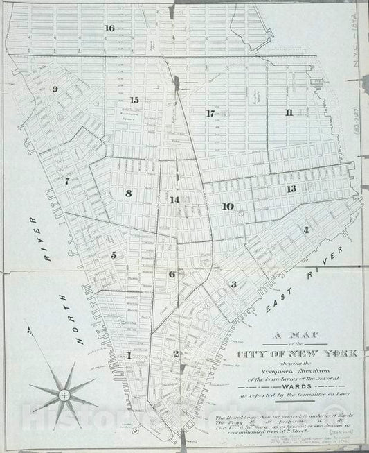 Historic 1842 Map - A Map Of The City Of New York Shewing The Proposed Alteration Of - Vintage Wall Art