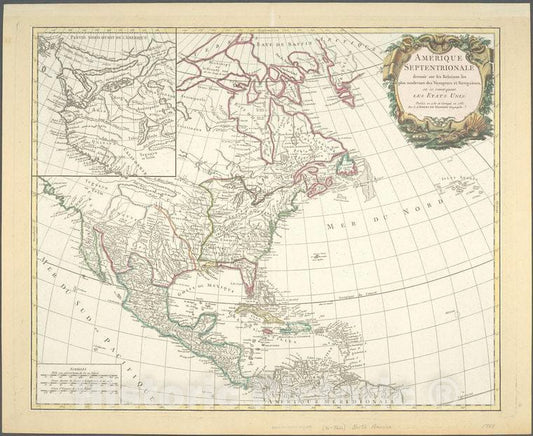 Historic Map - 1783 North America, Amerique Septentrionale Dressee Sur Les Relations Les Plus Modernes Des Voyageurs Et Navigateurs Ou Se Remarquent Les Etats - Vintage Wall Art