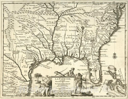 Historic Map - C1722 Florida, La Floride : Suivant Les Nouvelles Observations De Messrs. De L'Academie Royale Des Sciences, Etc. Augmentees De Nouveau. - Vintage Wall Art
