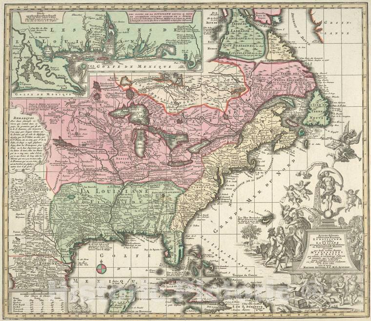 Historic 1734 Map - Accurata Delineatio Celeberrimae Regionis Ludovicianae Vel Galli - North America - North America - Maps - Early Works To 1800 - Vintage Wall Art