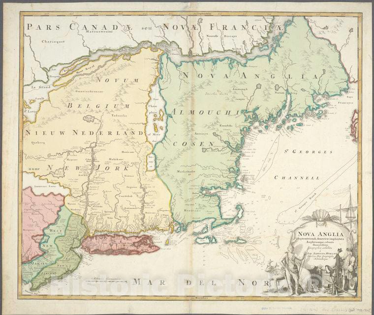 Historic 1759-1784? Map - Nova Anglia Septentrionali Americae Implantata Anglorumque Colon - Vintage Wall Art