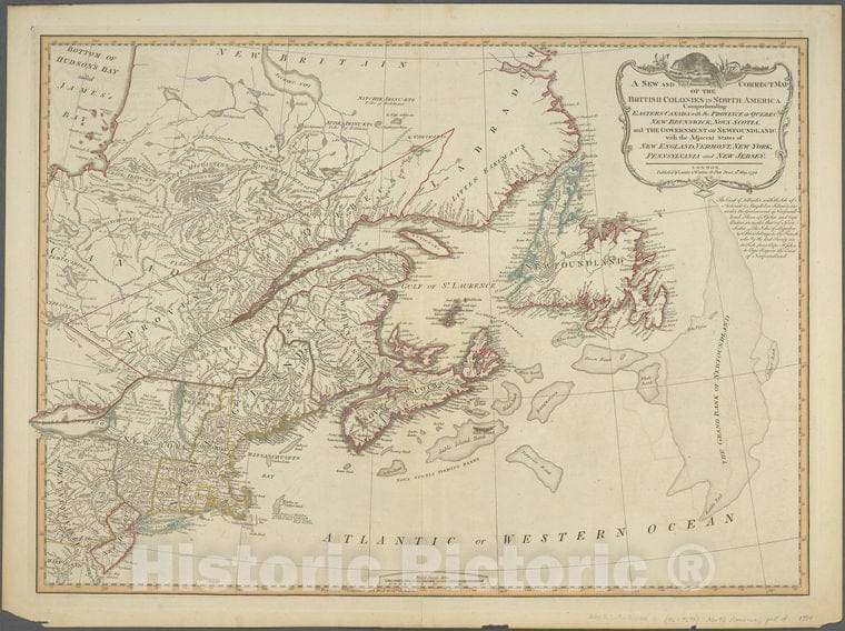 Historic 1794 Map - A New And Correct Map Of The British Colonies In North America C - Vintage Wall Art