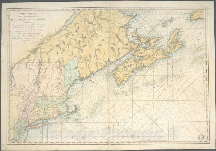 Historic 1780 Map - Carte Reduite Des Cates Orientales De L'Amerique Septentrionale - Vintage Wall Art, V2