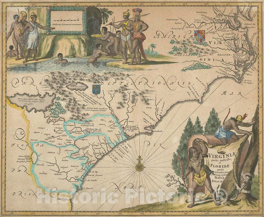 Historic Map - 1671 Virginiae Partis Australis, Et Floridae Partis Orientalis, Interjacentiumq[Ue] Regionum, Nova Descriptio. - Vintage Wall Art