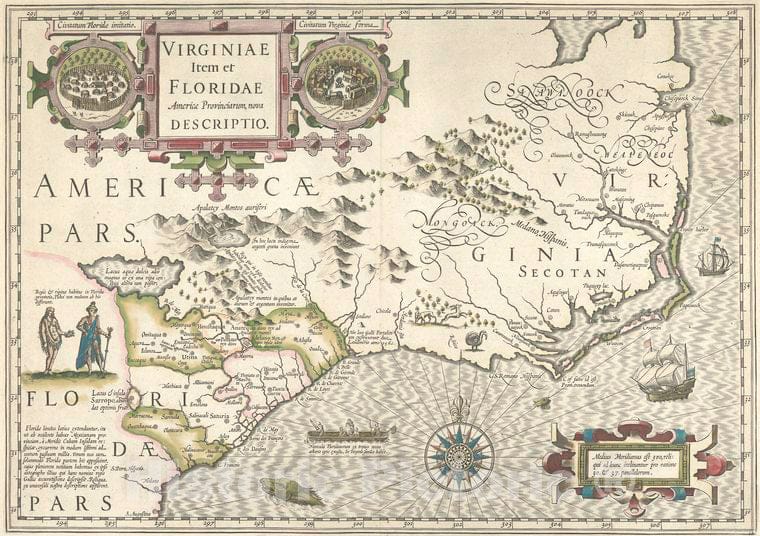 Historic 1633 Map - Virginiae Item Et Floridae Americae Provinciarum, Nova Descripti - Vintage Wall Art