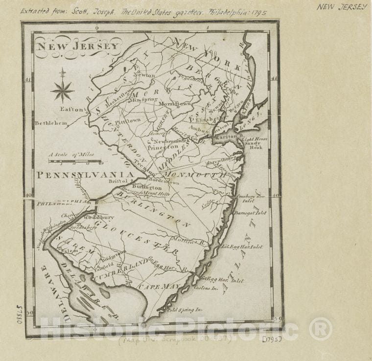 Historic Map - 1795 New Jersey. - Vintage Wall Art