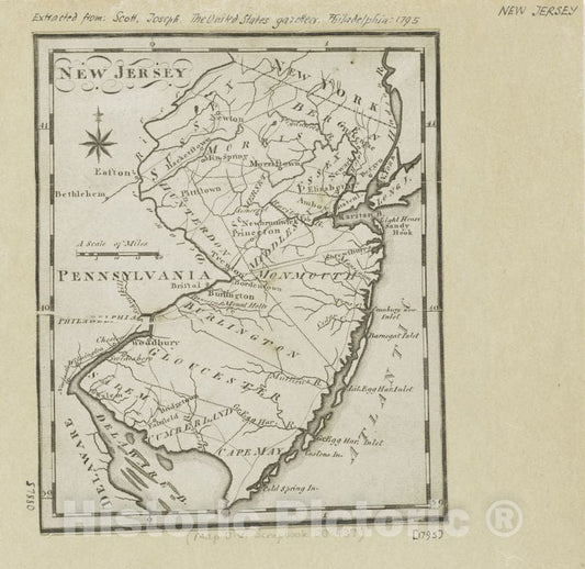 Historic Map - 1795 New Jersey. - Vintage Wall Art