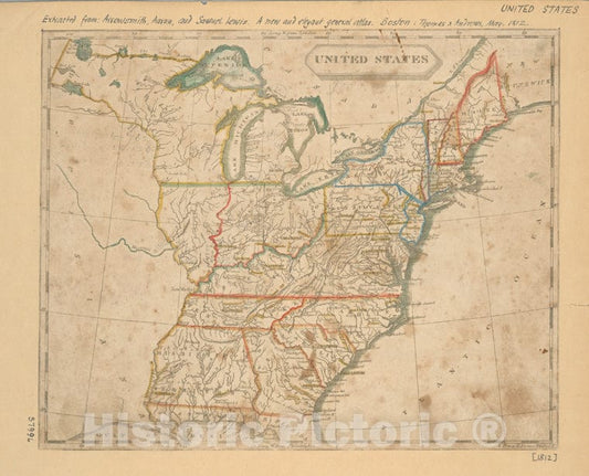 Historic 1812 Map - United States. - United States - Maps-Maps Of North America. - Vintage Wall Art