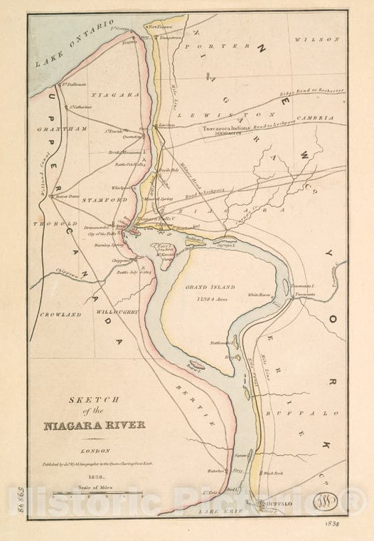 Historic 1838 Map - Sketch Of The Niagara River. - Niagara River (N.Y. And Ont.) - Maps Of New York City And State - Niagara River - Vintage Wall Art