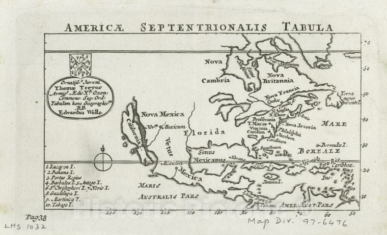 Historic 1709 Map - Americae Septentrionalis Tabula. - North America - Maps - Early Works To 1800 - Charts And Maps - Vintage Wall Art