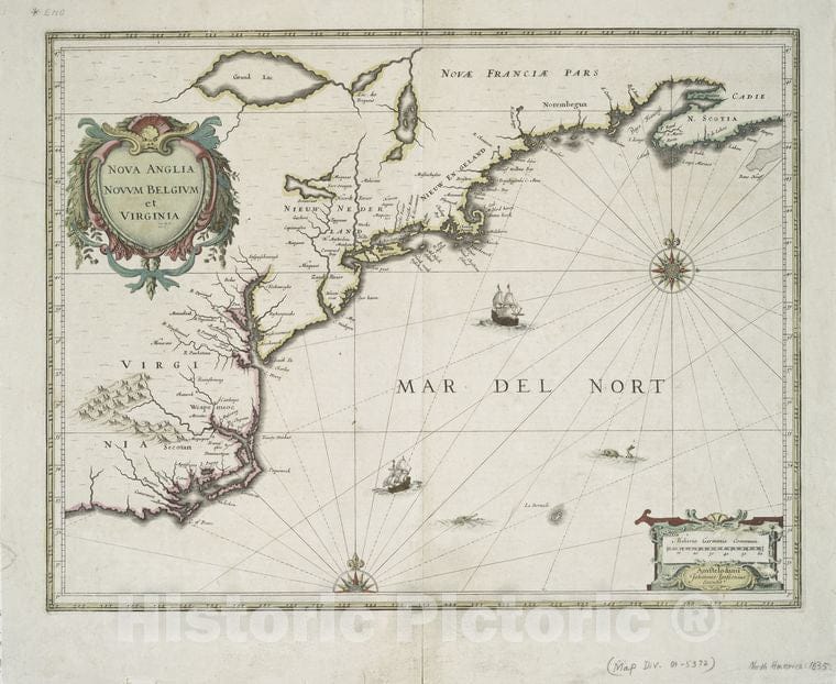 Historic 1639 Map - Nova Anglia, Novum Belgium, Et Virginia. - Vintage Wall Art