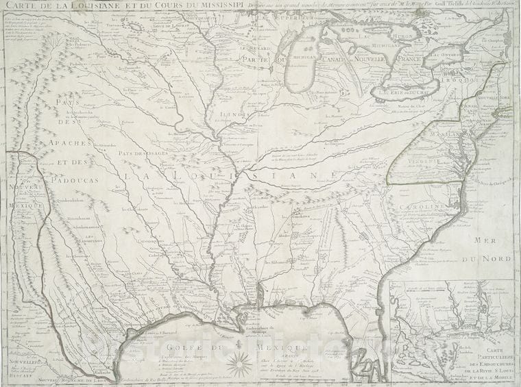 Historic 1718-06 Map - Carte De La Louisiane Et Du Cours Du Mississipi : Dressee Sur Un - Vintage Wall Art