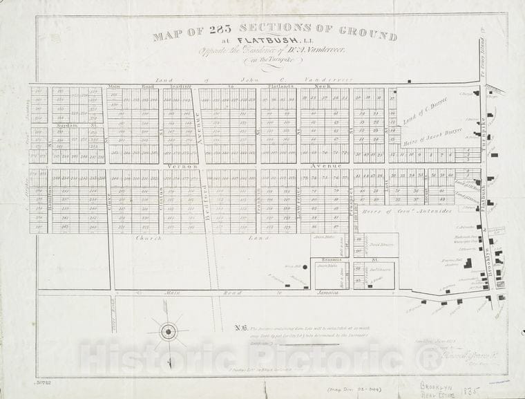 Historic 1835-06 Map - Map Of 285 Sections Of Ground At Flatbush, L.I, Opposite The Re - Vintage Wall Art