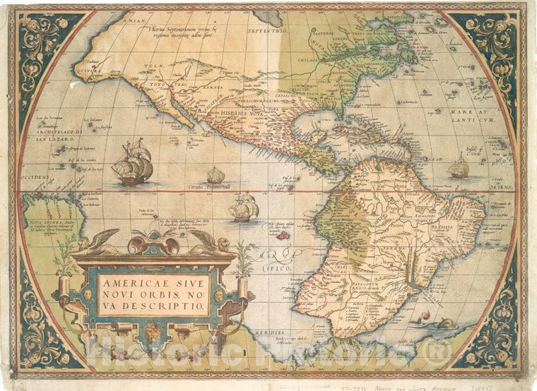 Historic 1573 Map - Americae Sive Novi Orbis, Nova Descriptio. - America - Maps - Early Works To 1800 - Vintage Wall Art