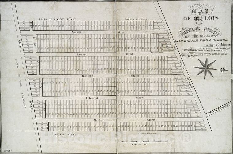 Historic 1835 Map - Map Of 995 Lots Of The Rapelje Propy. On The Brooklyn & Jamaica - Vintage Wall Art