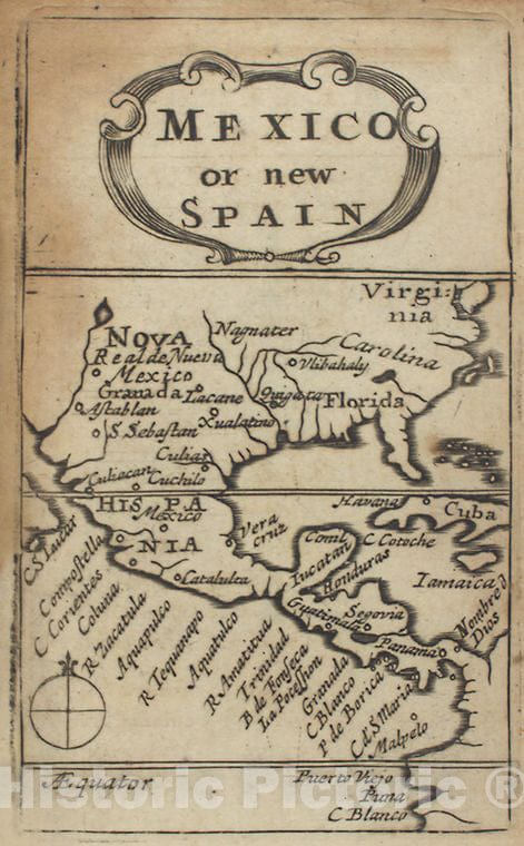 Historic 1679 Map - Mexico, Or, New Spain. - Vintage Wall Art