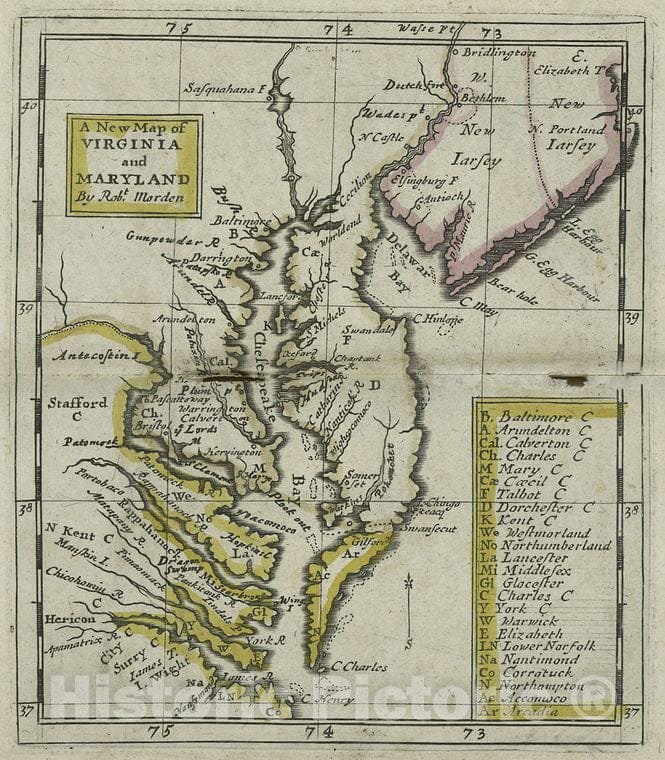 Historic 1680 Map - A New Map Of Virginia And Maryland - Vintage Wall Art