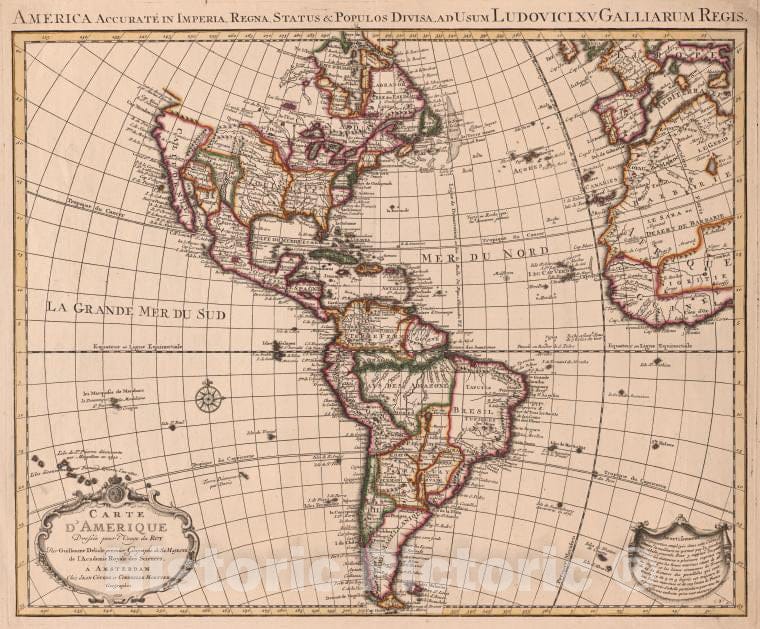 Historic 1739 Map - Carte D'Amerique : Dressee Pour L'Usage Du Roy - America - Maps - Early Works To 1800 - Vintage Wall Art