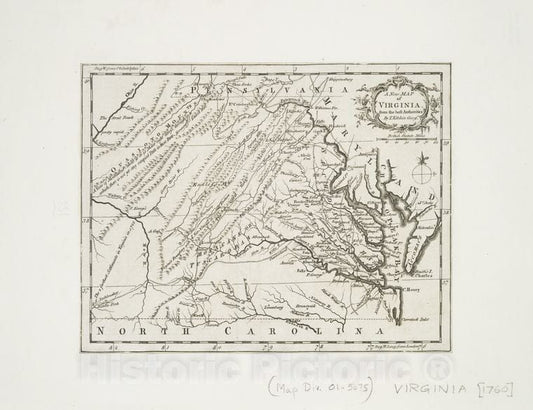 Historic 1761 Map - A New Map Of Virginia : From The Best Authorities - Virginiamaps Of North America. - Virginia - Vintage Wall Art