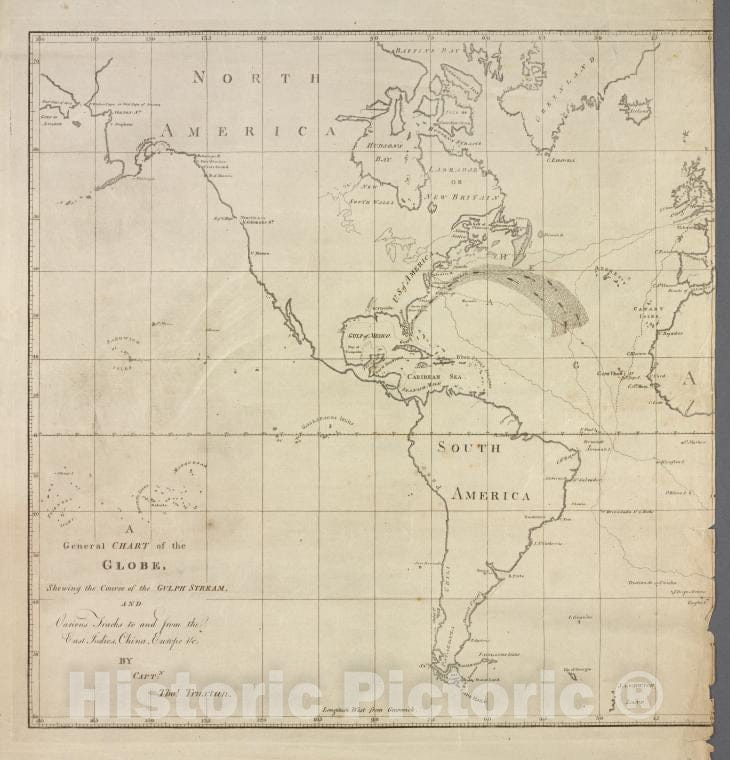 Historic 1794 Map - General Chart Of The Globe, Shewing The Course Of The Gulph Stream. - Gulf Stream - Charts And Maps - Vintage Wall Art