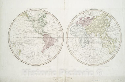 Historic 1790 Map - New World, Or, Western Hemisphere ; Old World, Or, Eastern Hemisphere. - Western Hemisphere - Eastern Hemisphere - Vintage Wall Art