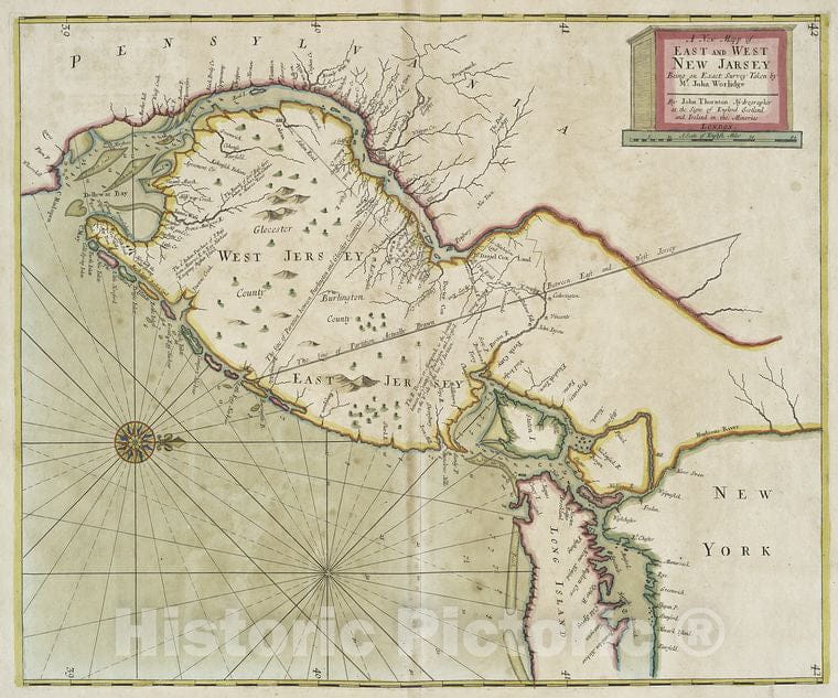 Historic Map - 1702 New Jersey (N.J.), A New Mapp Of East And West New Jarsey. - Vintage Wall Art