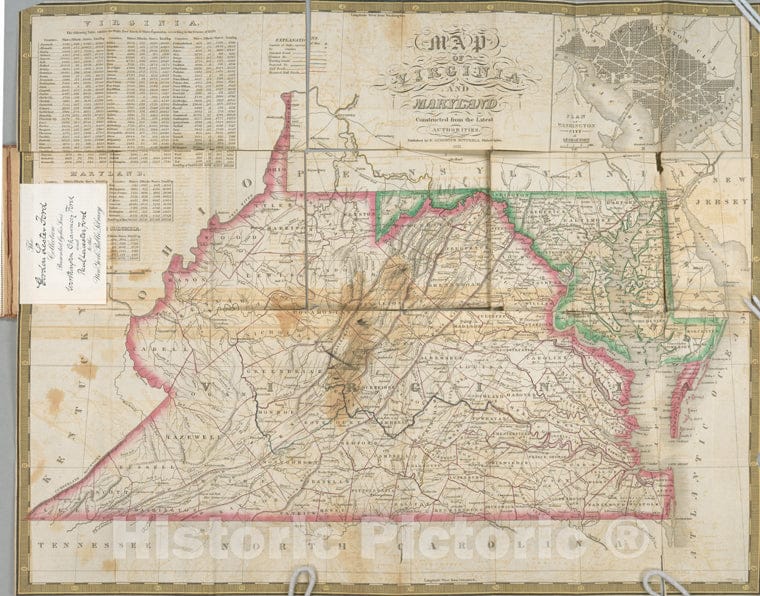 Historic Map - 1831 Map Of Virginia And Maryland, Constructed From The Latest Authorities. - Vintage Wall Art