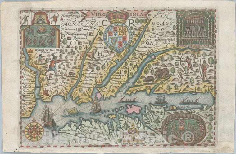 Historic 1637 Map - Virginia - Virginia - Vintage Wall Art