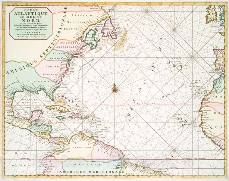 Historic 1700 Map - Ocean Atlantique, Ou, Mer Du Nord : Ou Sont Exactement Observee - Atlantic Ocean - North Atlantic Ocean - Charts And Maps - Vintage Wall Art