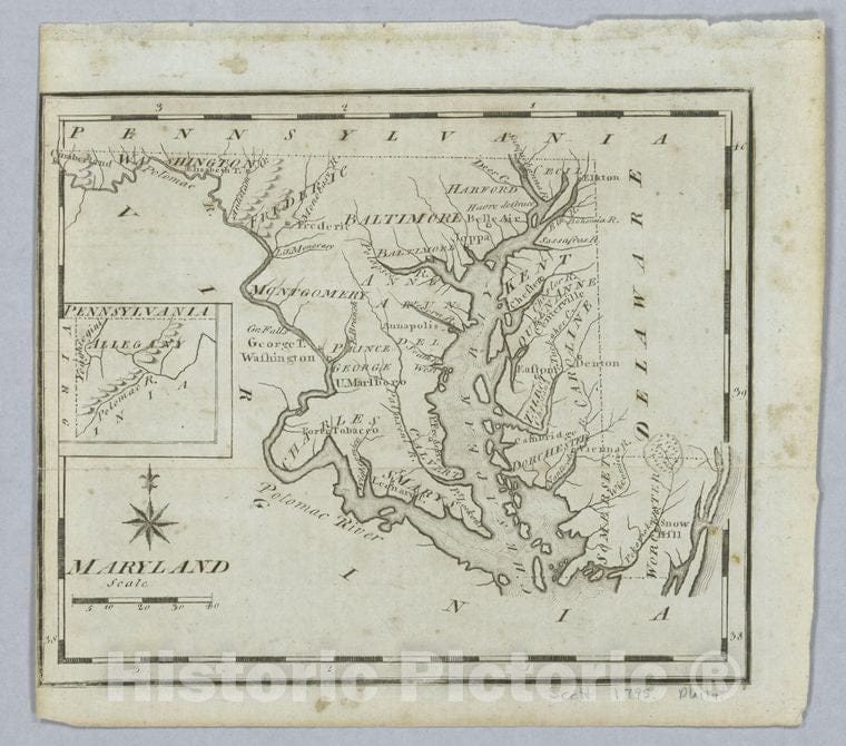 Historic 1795 Map - Maryland - Maryland - Vintage Wall Art