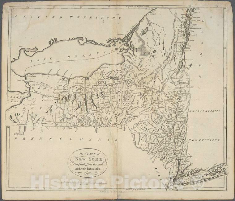 Historic 1796 Map - The State Of New York, Compiled From The Most Authentic Information, 1796. - New York (State) - Charts And Maps - Vintage Wall Art