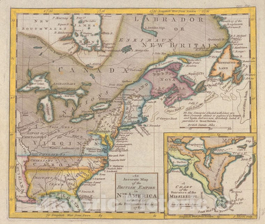 Historic Map - 1762 An Accurate Map Of The British Empire In Nth. America As Settled By The Preliminaries In 1762. - Vintage Wall Art
