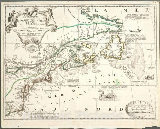Historic 1689 Map - Partie Orientale Du Canada Ou De La Nouvelle France : Ou Sont Le - United States - Canadamaps Of North America. - Canada - Vintage Wall Art