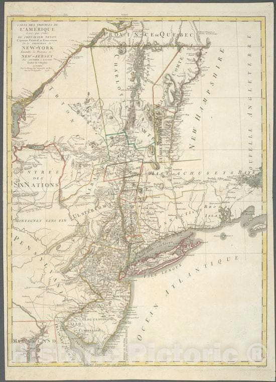 Historic 1778 Map - Carte Des Troubles De L'Amerique, Levee Part Ordre Du Chevalier - Vintage Wall Art