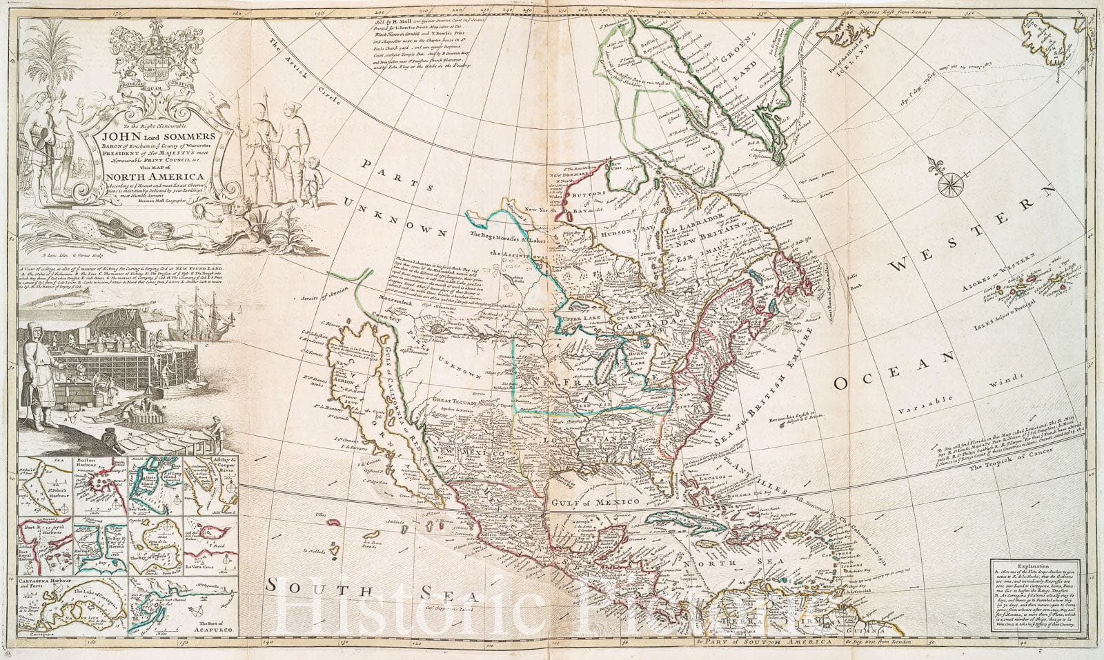 Historic 1720 Map - This Map Of North America According To Ye Newest And Most Exact - Newfoundland - North America - Maps - Early Works To 1800 - Charts And Maps - Vintage Wall Art