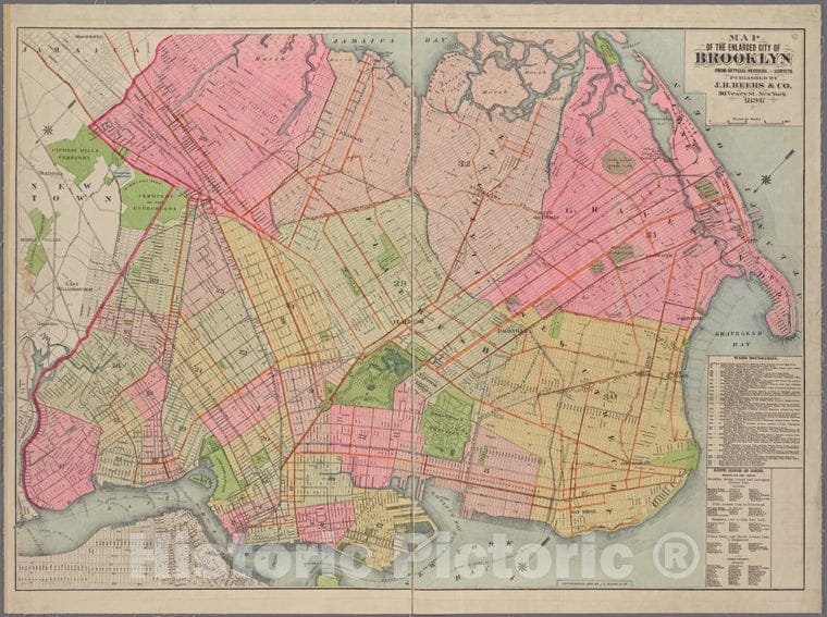 Historic Map - 1896 Map Of Enlarged City Of Brooklyn, From Official Records And Surveys. - Vintage Wall Art