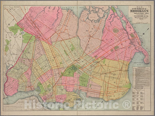 Historic Map - 1896 Map Of Enlarged City Of Brooklyn, From Official Records And Surveys. - Vintage Wall Art