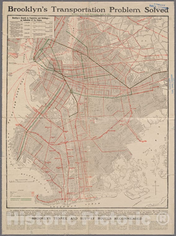Historic Map - 1905 Brooklyn (New York, N.Y.), Transportation Map Of Brooklyn, Improvements Shown On Verso (Separate Sheet.) - Vintage Wall Art