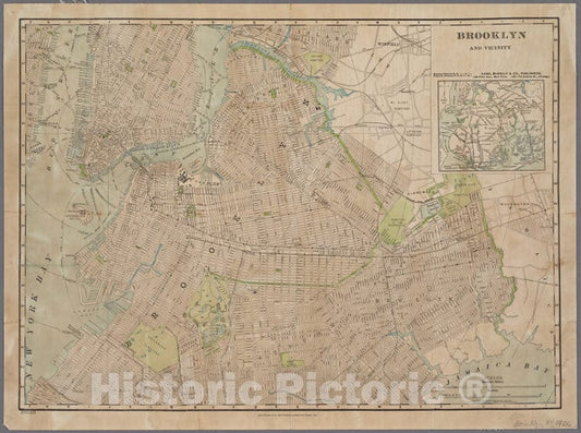 Historic 1906 Map - Brooklyn And Vicinity. - Brooklyn (New York, N.Y.) Maps Of New York City And State - Brooklyn - Vintage Wall Art