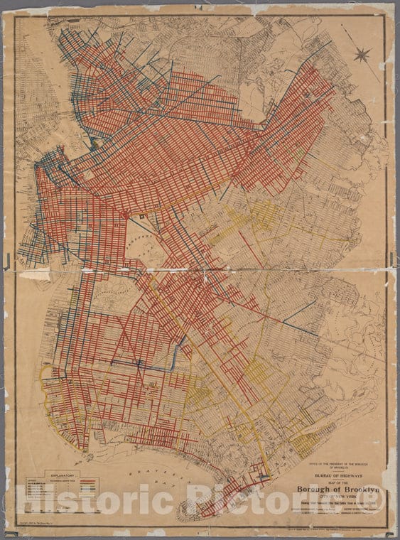 Historic Map - 1920 Brooklyn (New York, N.Y.), Map Of The Borough Of Brooklyn, City Of New York, Showing Street Pavements Other Than Cobble Stone. - Vintage Wall Art