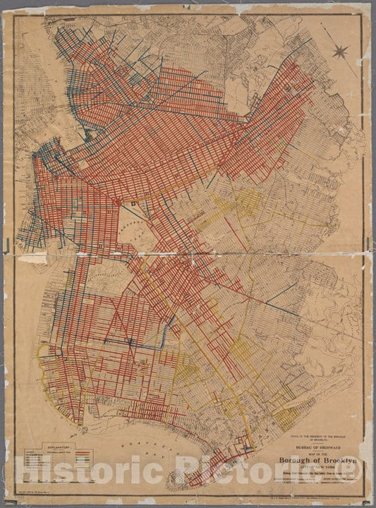 Historic Map - 1920 Brooklyn (New York, N.Y.), Map Of The Borough Of Brooklyn, City Of New York, Showing Street Pavements Other Than Cobble Stone. - Vintage Wall Art