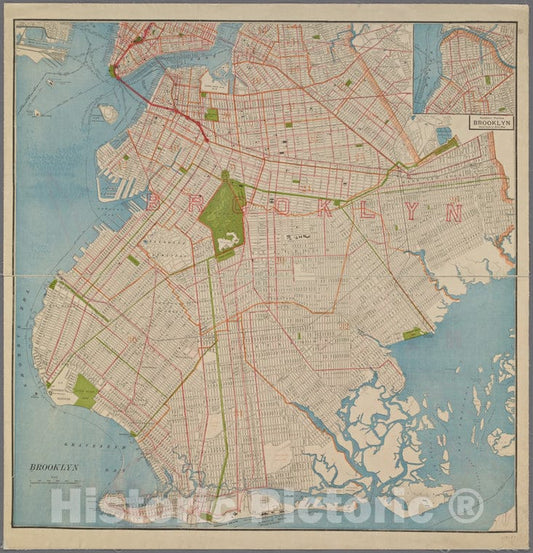 Historic 1905 Map - Map Of Brooklyn. - Brooklyn (New York, N.Y.) Maps Of New York City And State - Brooklyn - Vintage Wall Art