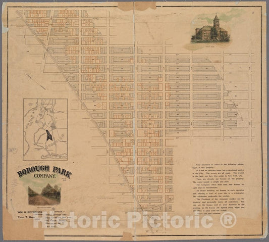 Historic 1910 Map - Borough Park, Brooklyn Borough. 2 Views On Border. - Brooklyn (New York, N.Y.) Maps Of New York City And State - Brooklyn - Vintage Wall Art