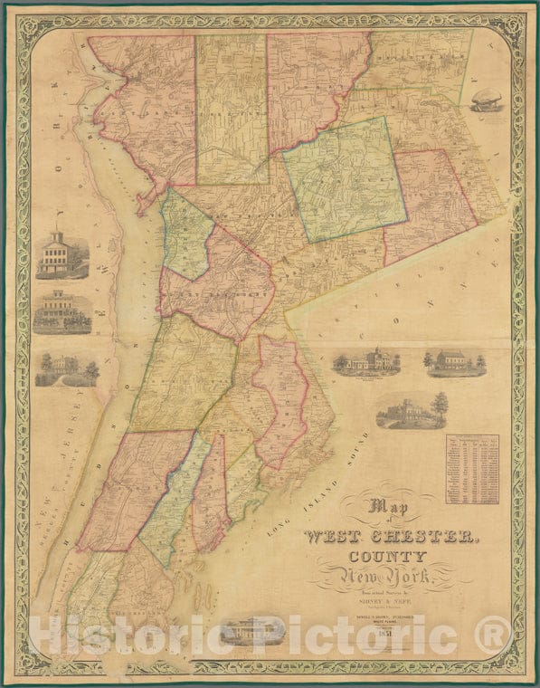 Historic Map - 1851 Map Of West Chester County, New York: From Actual Surveys By Sidney & Neff, Civil Engineers & Surveyors. - Vintage Wall Art