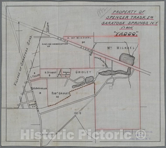Historic 1882 Map - Property Of Spencer Trask: Saratoga Springs, N.Y. - United Statesyaddo Records - Pratt Property - Vintage Wall Art
