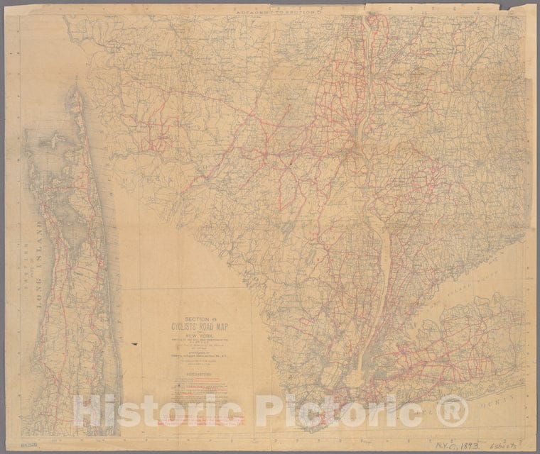 Historic Map - 1893 Manhattan (New York, N.Y.), Cyclists' Road Map Of New York: Compiled By The Road Book Committee Of The N. Y. Div. L. A. W. - Vintage Wall Art